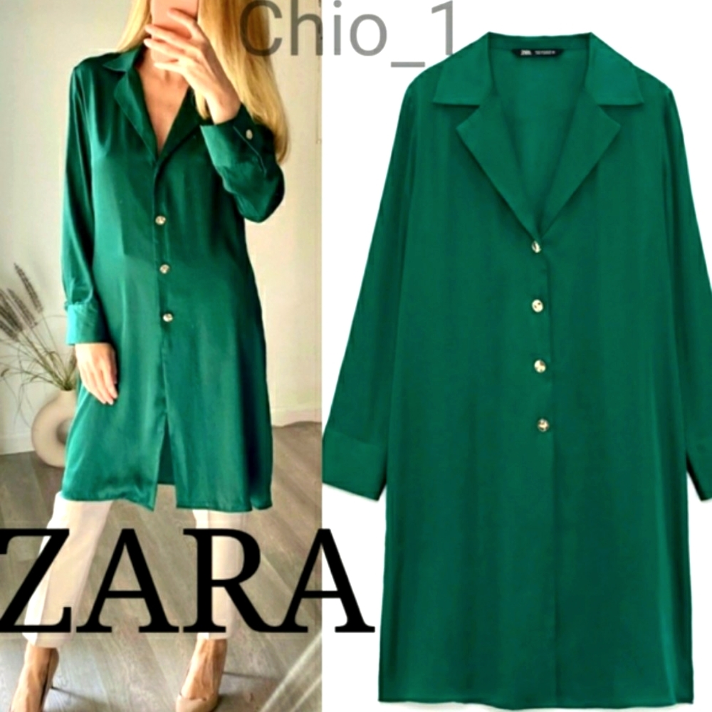 ZARA Satin Effect Long Tunic Blouse